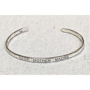Sterling silver mother in 3 languages cuff bracelet Mere Mother Madre